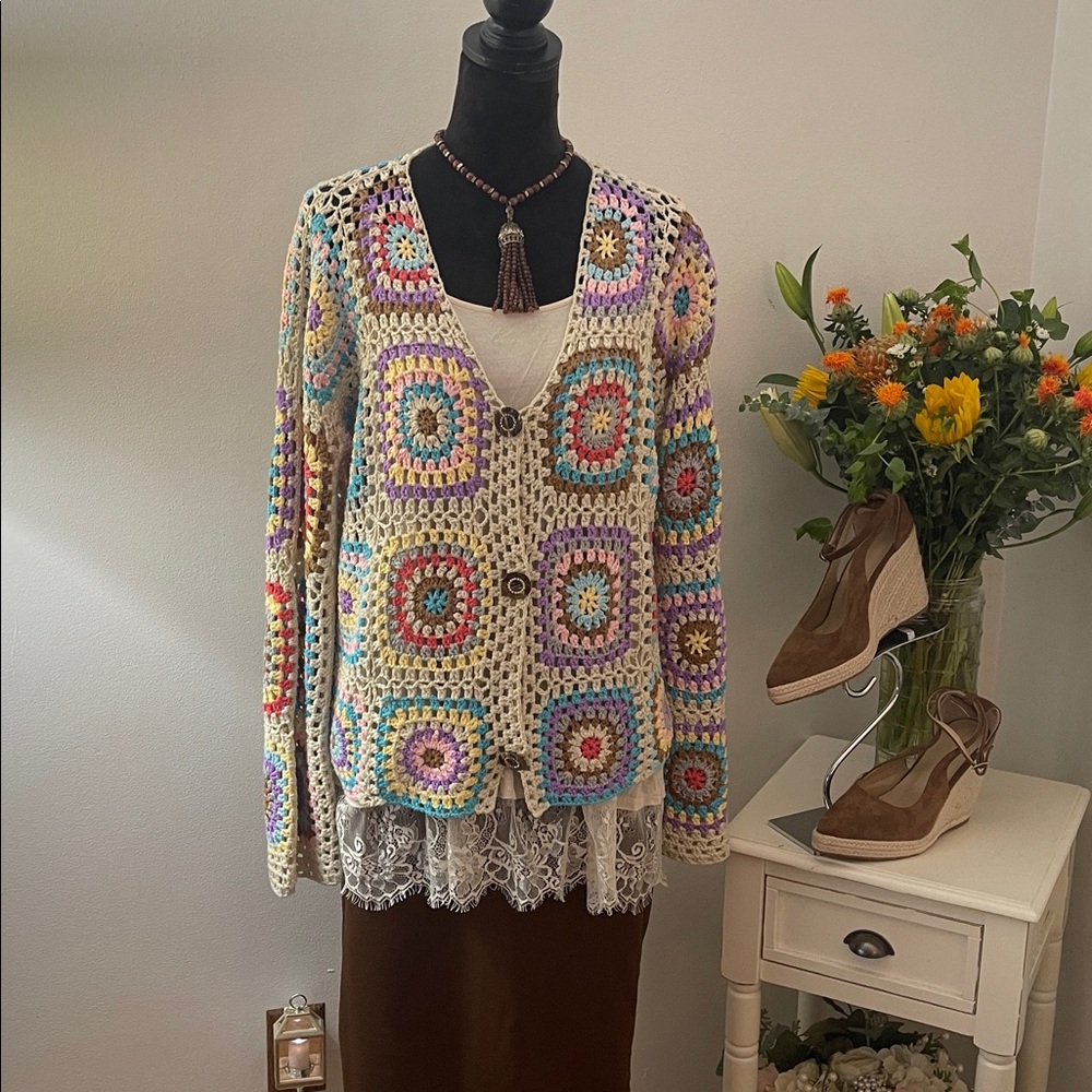 Crochet Multi-Color Cardigan